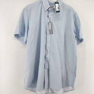 Henri James Men's Light Blue 4 Way Stretch Geo Woven Shirt NWT